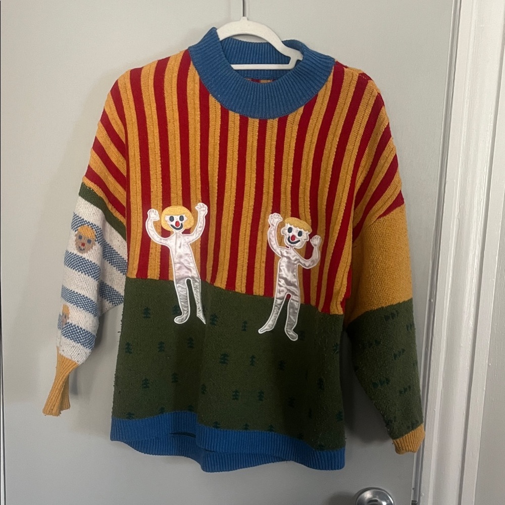Vintage 1980’s Colorful Striped Sweater with Playful Characters